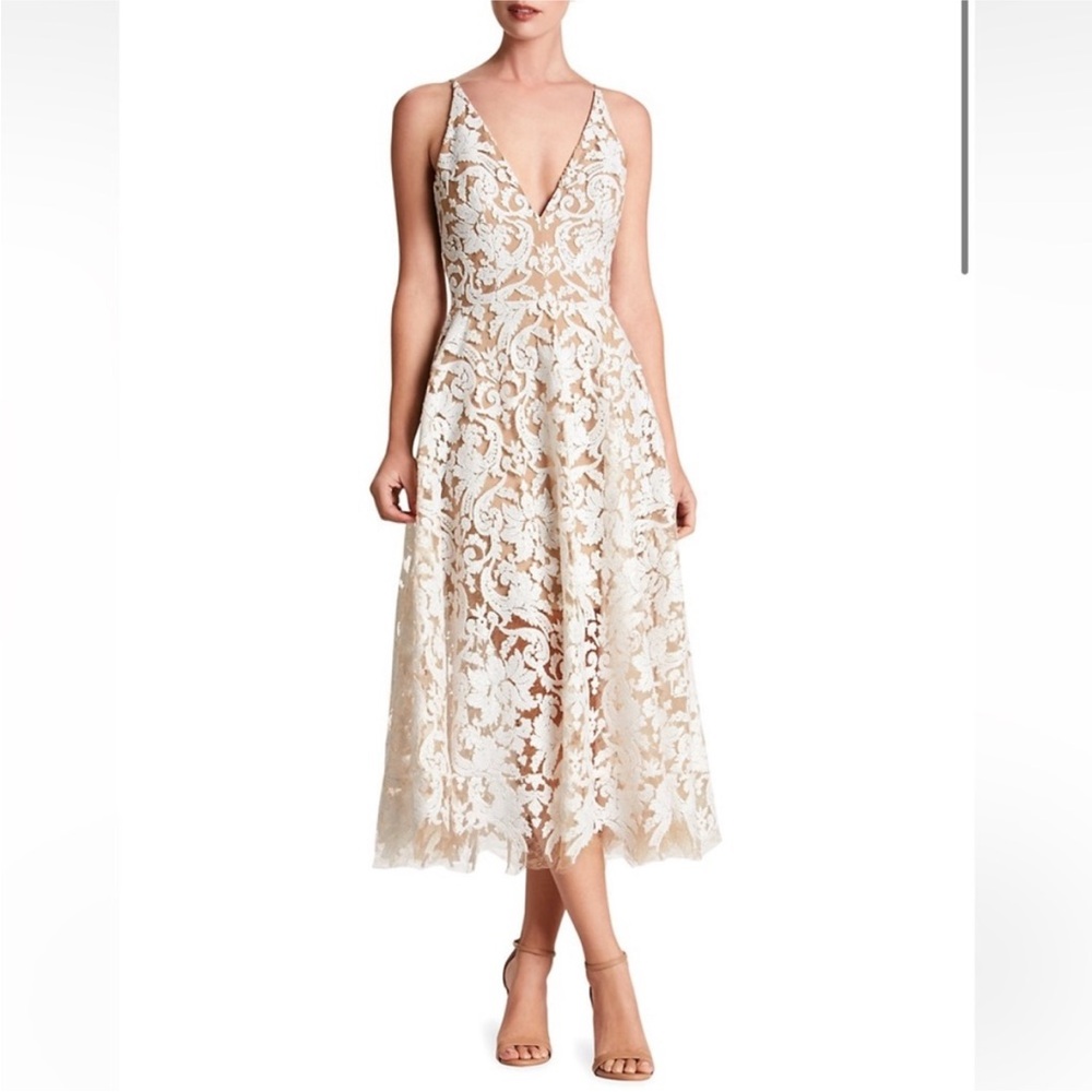 NWT Dress the Population white sequin dress with tulle